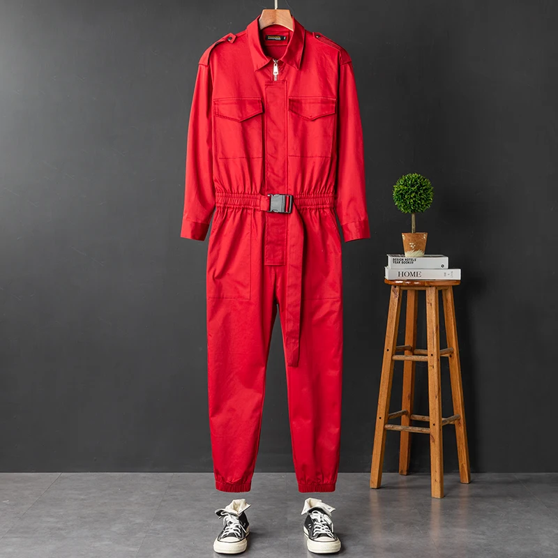 

Retro Japanese Sle Men's Casualallsuit with Multiple kets Workwear Overall Pants Spring Autumn Trendy Brand One-Piece Suit