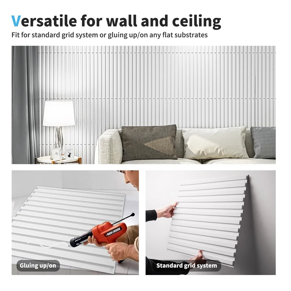 Paneles de pared de listones 3D Paneles de pared acústicos de PVC Paquete de 12 piezas Amortiguación de sonido Ideal Oficina Dormitorio Estudio Cobertura de 32 pies cuadrados