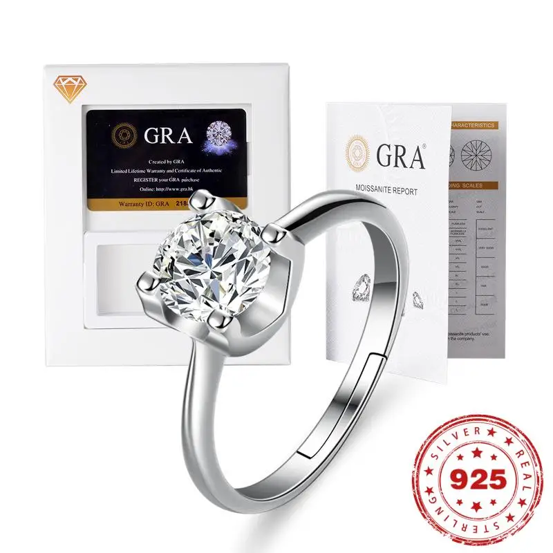 

HOYON paired with GRA Real 100% 925 Sterling Silver D Moissanite Valentine's Day Crown Four Claw Diamond Wedding Open Ring