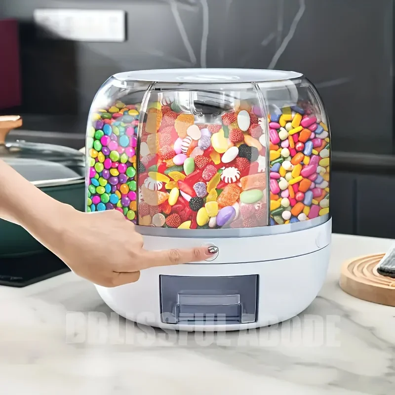 

1pc Halloween and Christmas rotating candy bucket multi compartment grain storage container moisture-proof insect proof sealed