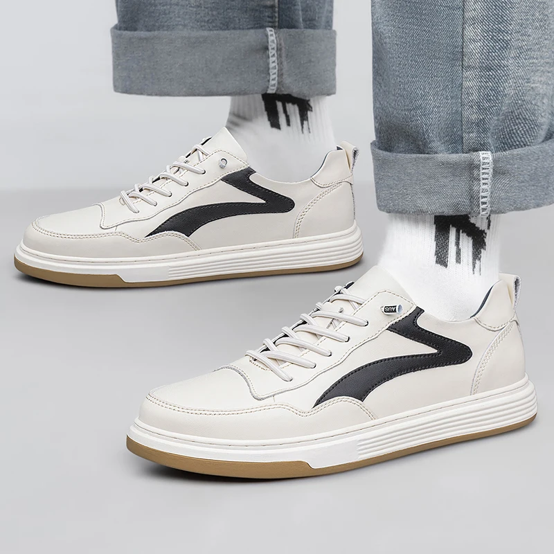 

Высококачественные мужские удобные кожаные кроссовки на шнуровке, модные брендовые дышащие и нескользящие повседневные туфли для активного отдыха.