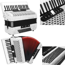 HK·LADE AH-100 White Bayan Accordion 37 Key 96 Bass 7 Keyboard Voice Changing Accordion Sheepskin Bellows Accordion with Storage
