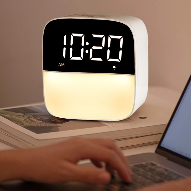 Alarm Clock Bedside Table Lights, Wake Up Light Touch Desk Lamp Natural Sounds/3 Dimmable Nightstand Light for Bedroom