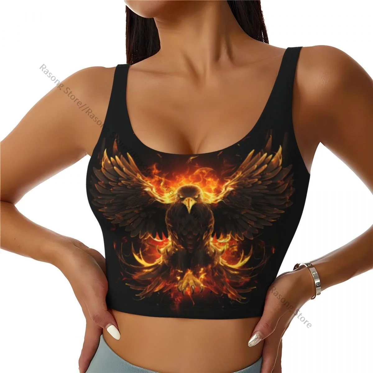 

Sports Bra Women Running Yoga Clothes Vest Majestic Phoenix Mythical Bird With Fiery Wings Gathering Fitness Vest