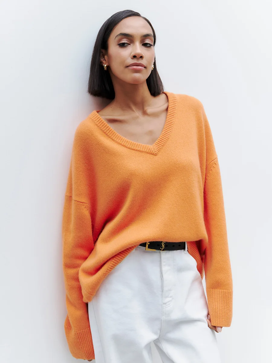 

2025 осенне-зимний женский свитер с v-образным вырезом, зимний вязаный свитер, пуловер, теплый свитер