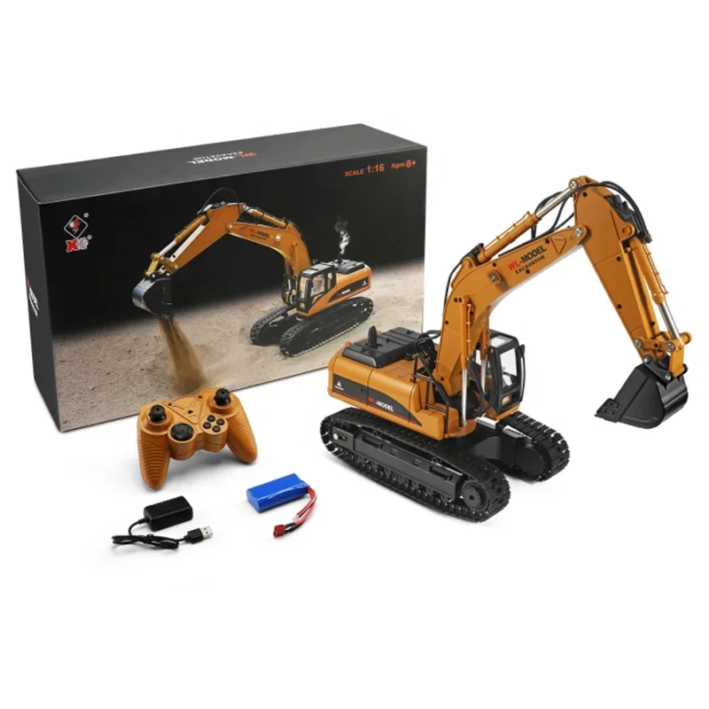 Wltoys 16800 1:16 scale electric alloy metal digger model collection r c truck smoke sound big remote control excavator rc toys