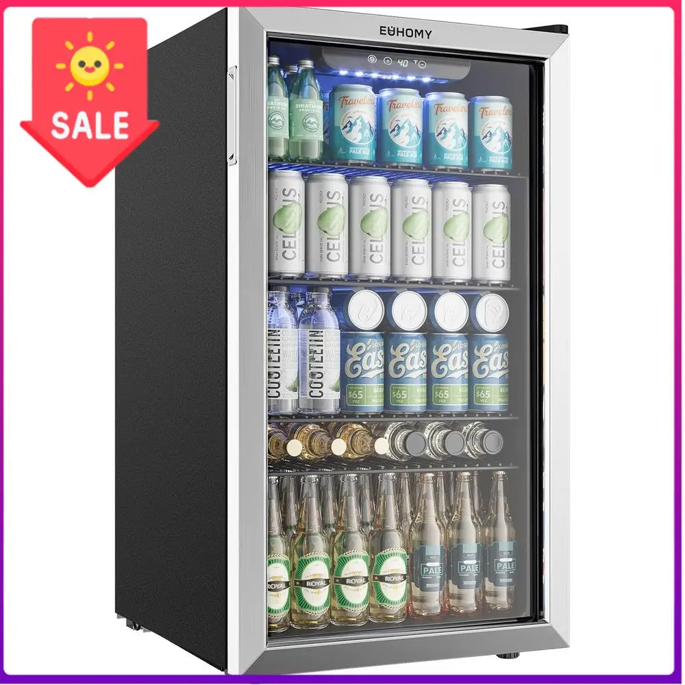 

BestsellerGlass-Door Mini Fridge, 128-Can Capacity, Adjustable Shelves for Beverages, Ideal for Home, Bar, or Office, Silver Fin