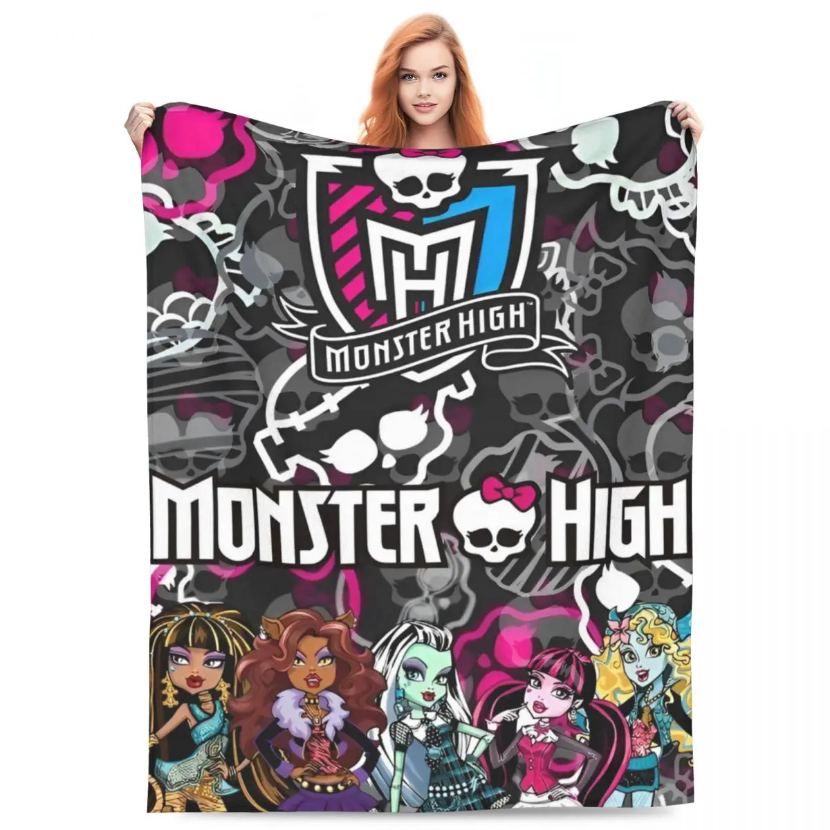 Cartoon Monster High Fuzzy Blanket Draculaura Vampire Custom Throw Blanket for Sofa Bedding Lounge 125*100cm