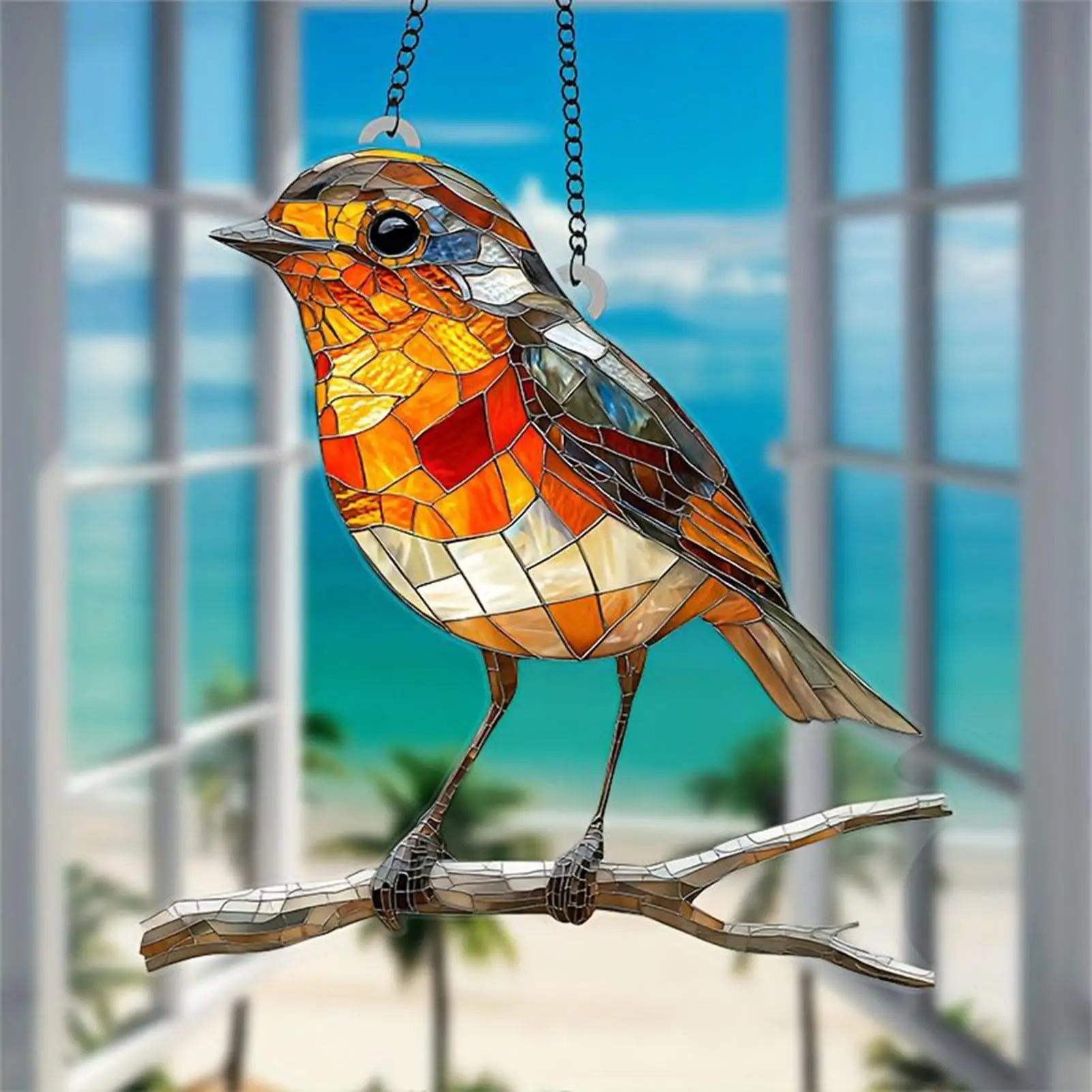 Robin Bird On Branch Suncatcher Stained Glass Effect Hanging Window Ornament Windows Garden Or Indoor Spaces Acrylic board