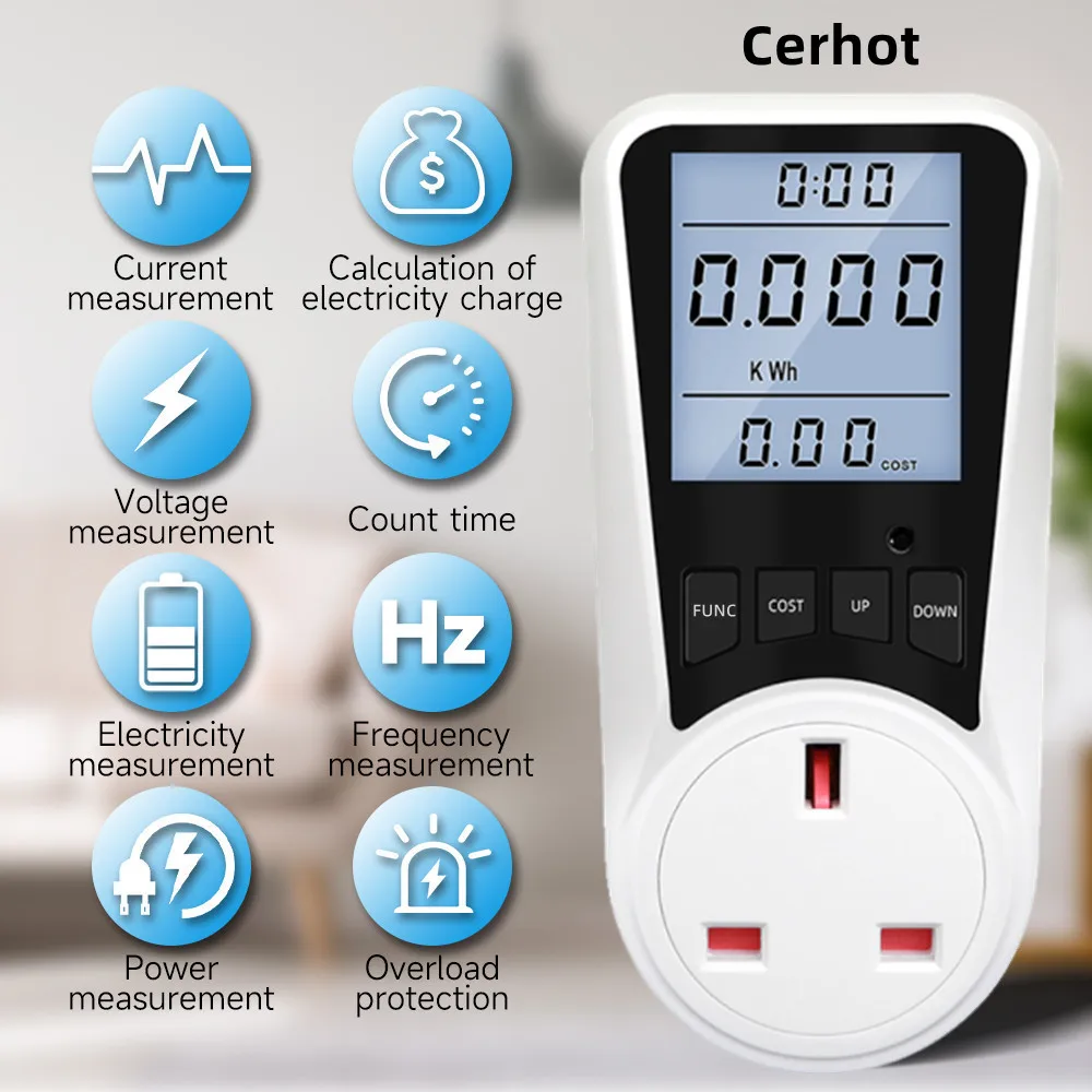 Cerhot Energy Consumption Meter Rechargeable Electricity Monitor Display with Overload Protection Power Meter Electricy