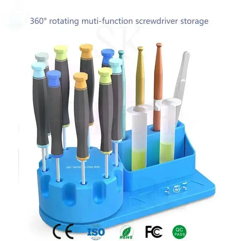 

Desktop Storage Box 360° Rotating Base Screwdriver Tweezer Mounting Holder Aluminum Alloy Phone Tablet Pad Parts Repair Rack