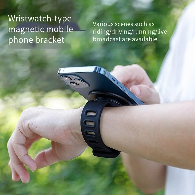 

Magnetic Phone Holder with Wrist Strap Design Portable for Outdoor Cycling Adjustable Wrist Band Convenient Lazy Bracket Ideal