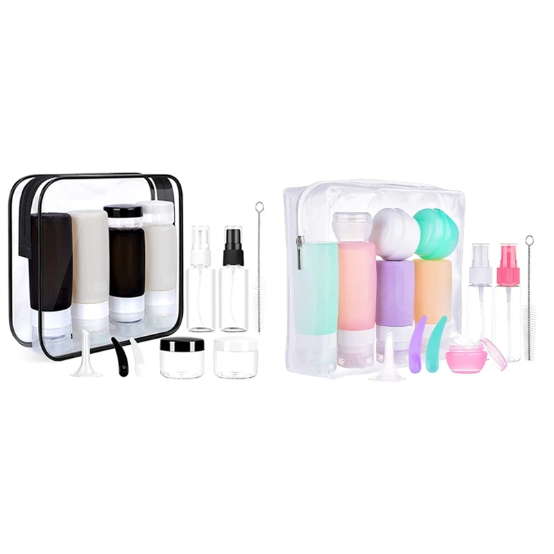 15 Piece Travel Bottles Set For Toiletries Squeezable Shampoo Bottles Black White