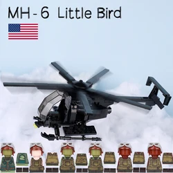 Modern Army USA MH-6 Little Bird Helicopter Building Block Pilot Soldier Figure Clothing Sticker Printed Bricks Kids Toys