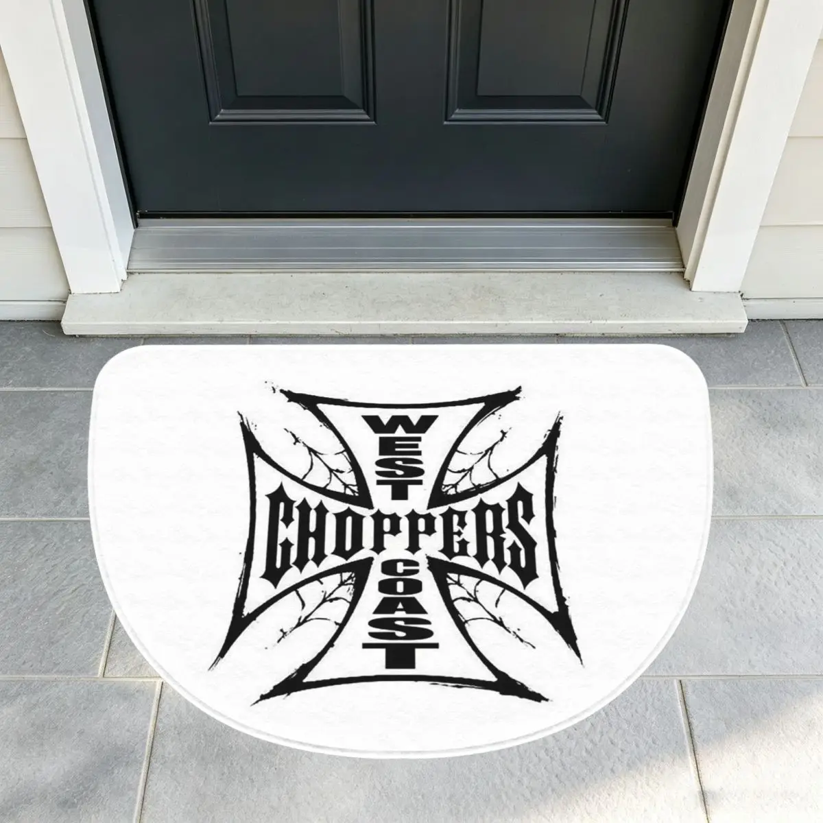 West Coast Iron Cross Choppers Soft Flannel Half Round Doormat Non Slip Bathroom Mat Absorbent Floor Carpet for Home Bedroom