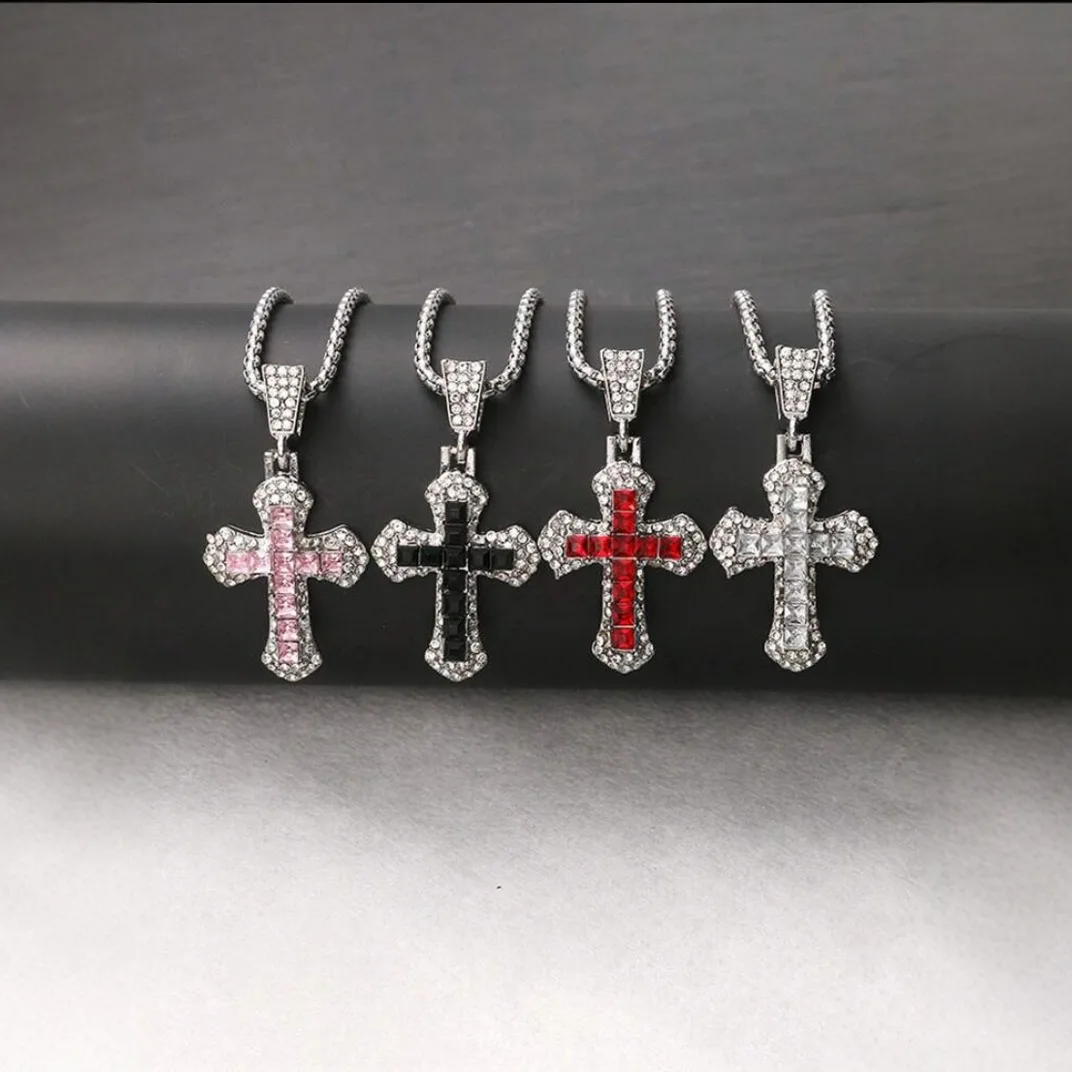 Vintage Titanium Steel Zircon Cross Necklace Men's Pendant Hip Hop Personality