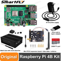 Raspberry Pi 4 Model B 4B RAM 1GB 2GB 4GB 8GB Kit+ Case+32TF Card+ Power + Fan+ Heat Sink+ Mini PCI-E expansion board + Antenna