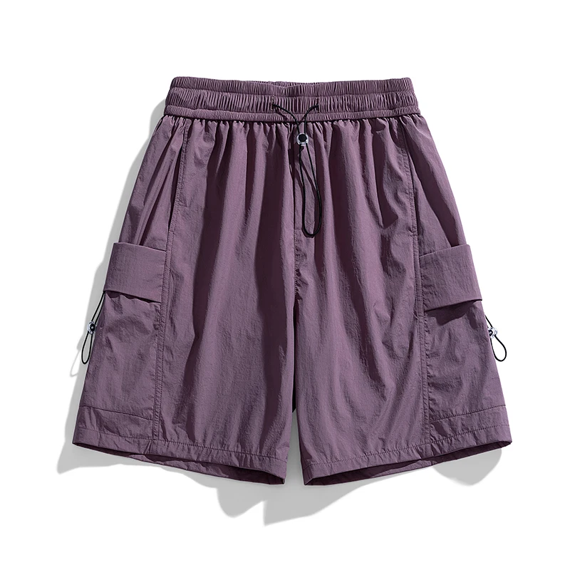 Men's Summer Solid Elastic High Waisted Pockets Workwear Bandage Casual Trousers Loose Fashion England Style Shorts Pants
