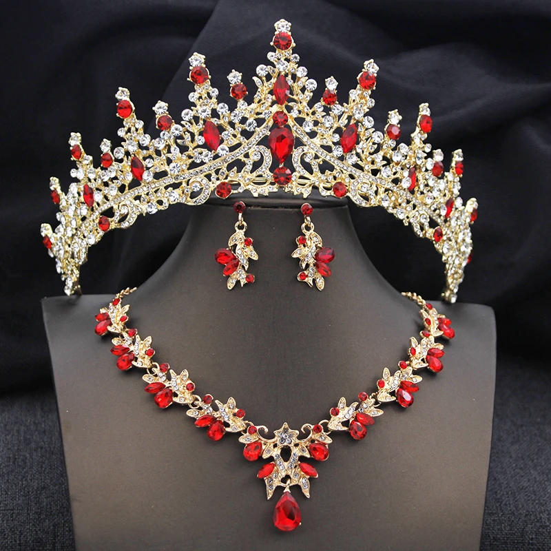 Barocke Opal-Rosa-Brautschmuck-Sets mit Diademe und Kronen, 3-teiliges Halsketten-Ohrring-Set für die Braut, Hochzeit, Kronen-Sets, Zubehör – Detail 3
