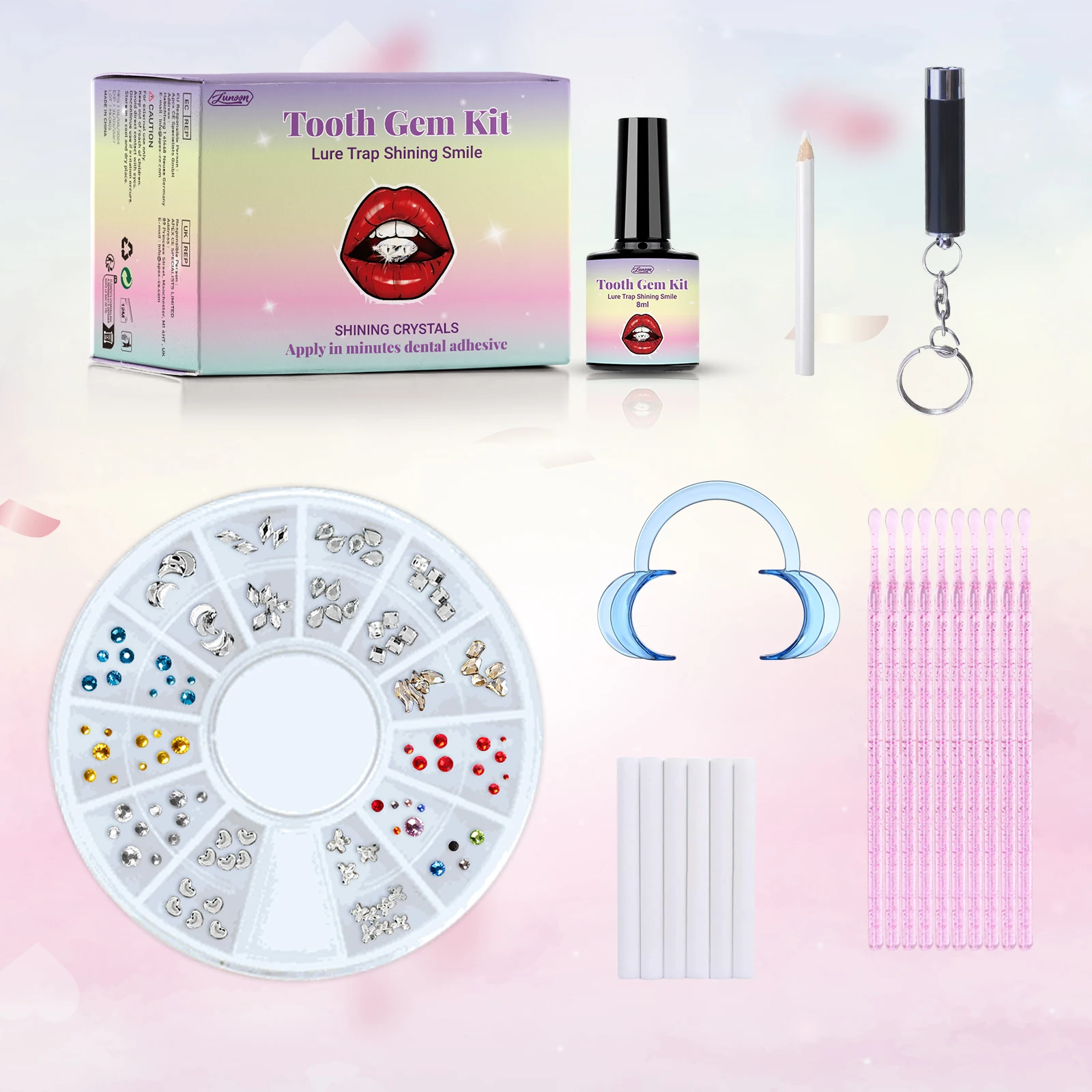 Tooth Gem Kit 1 Set Professional  Diy Love Horse Eye Crystals Jewelry Kit Teeth Gems Kit Tooth Gems Beauty Oral Decoration