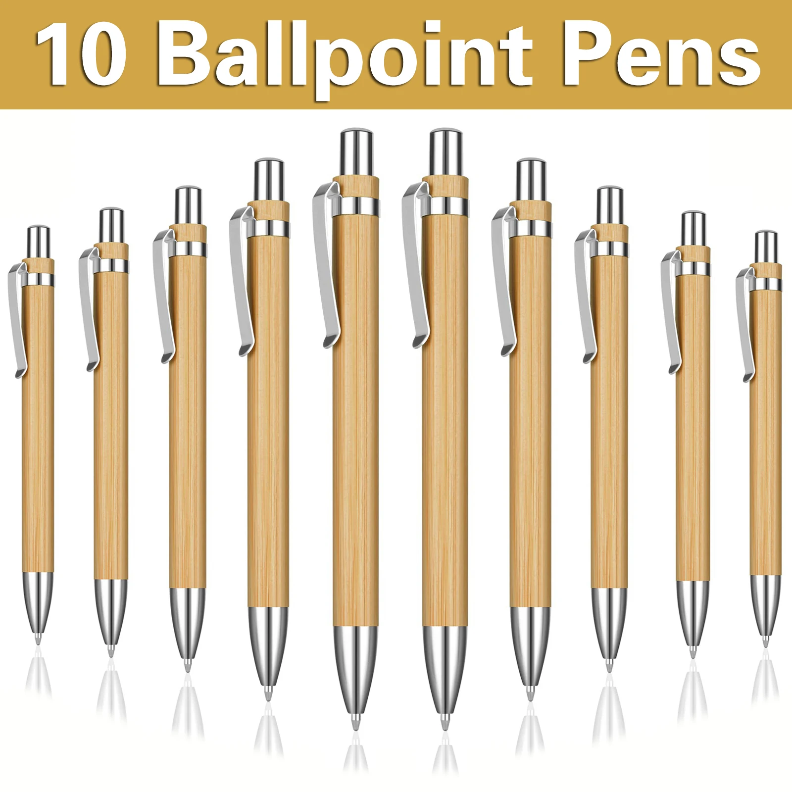 10Pcs Bamboo Wood Ballpoint Pen 1.0mm Tip Blue Black Ink Office School Wrting Stationery Business Signature Ball Pens