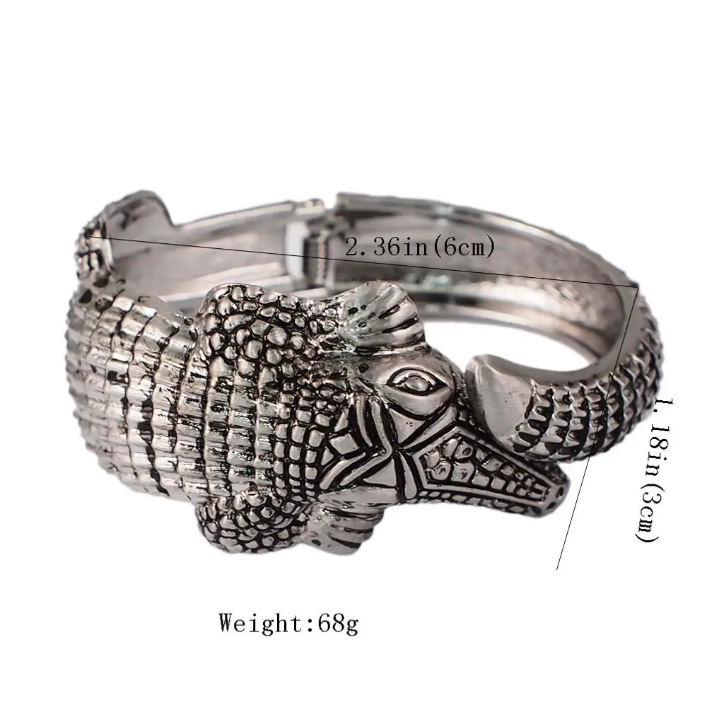 Vintage Alloy Cuff Bangles For Women Statement Metal Crocodile Shaped Bangles Bracelet Ancient Style Fashion Jewelry 2022 New