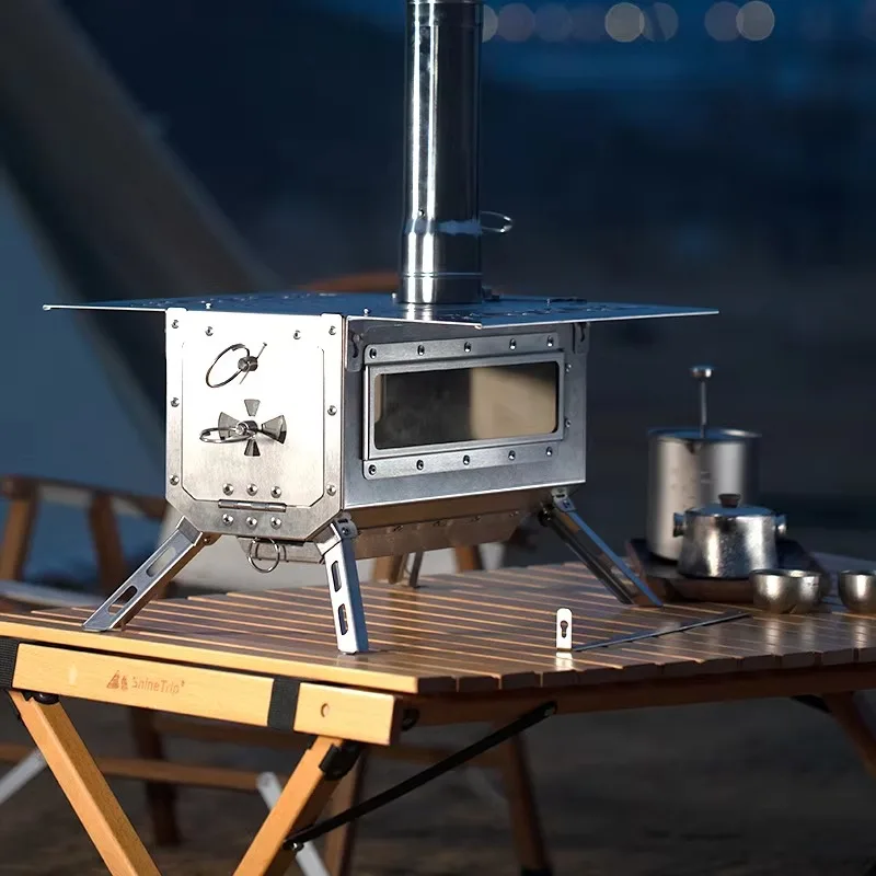 2026 Outdoor Portable Tent Camping Wood Burning Stove With Pipe For Tent Cooking