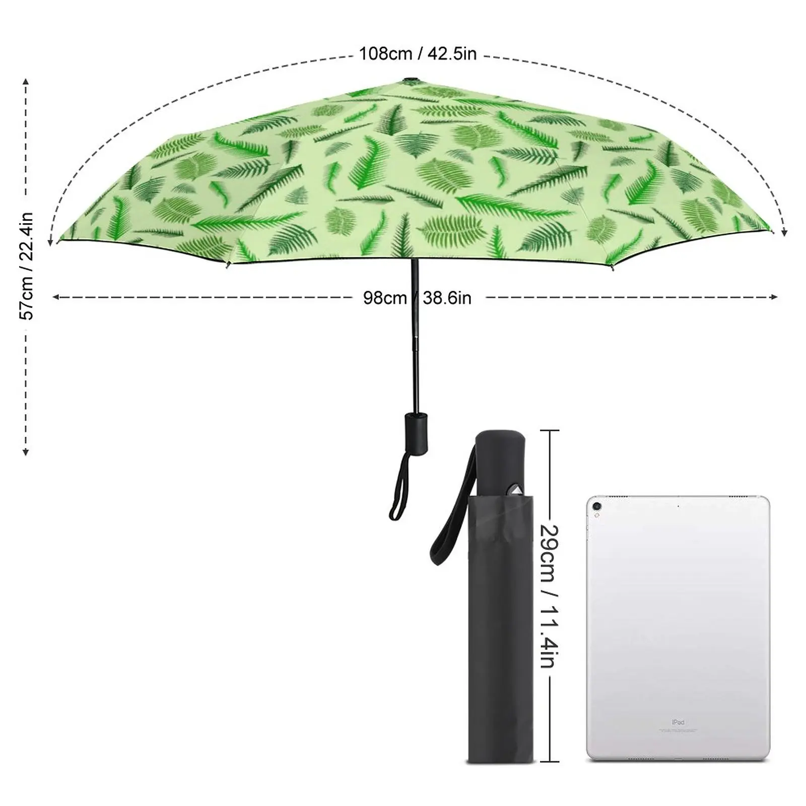 Plant Leaves Umbrella Green Botanical Beautiful Lightweight Umbrella Print Car UV Protection Auto Umbrella