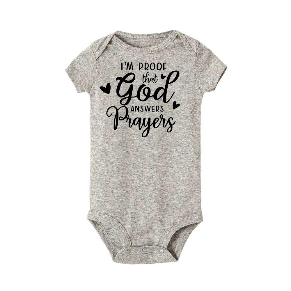 Im Proof God Answers Prayers Newborn Baby Bodysuit Short Sleeve Infant Clothes Ropa Summer Jumpsuit Christian Holiday Present