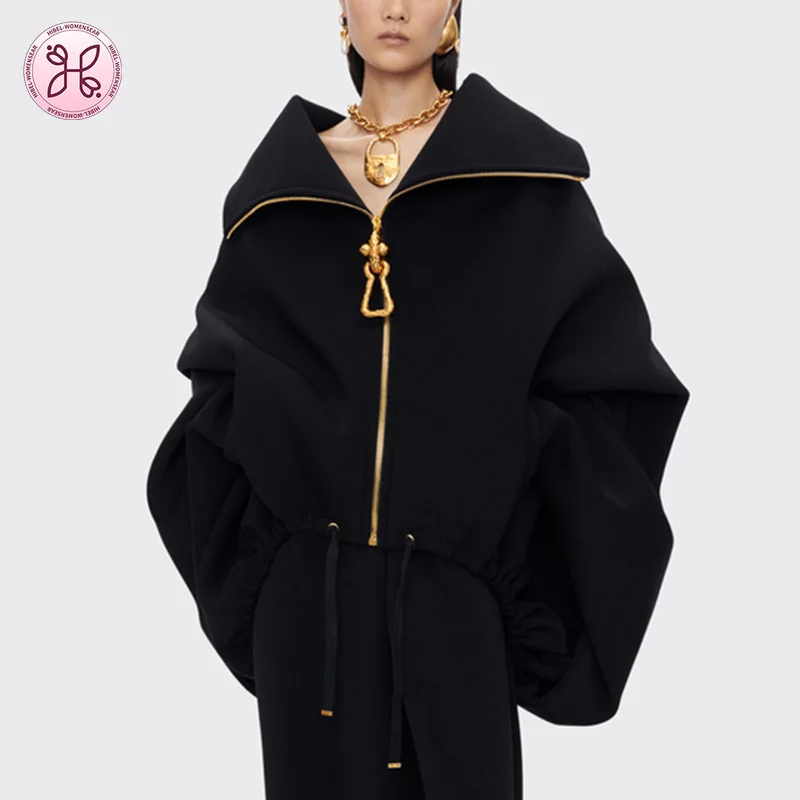 

Металлическая молния, свободный крой, повседневный стиль, тонкая куртка, дизайнерский подход, высококачественная универсальная модель, воротник-стойка, длинный рукав