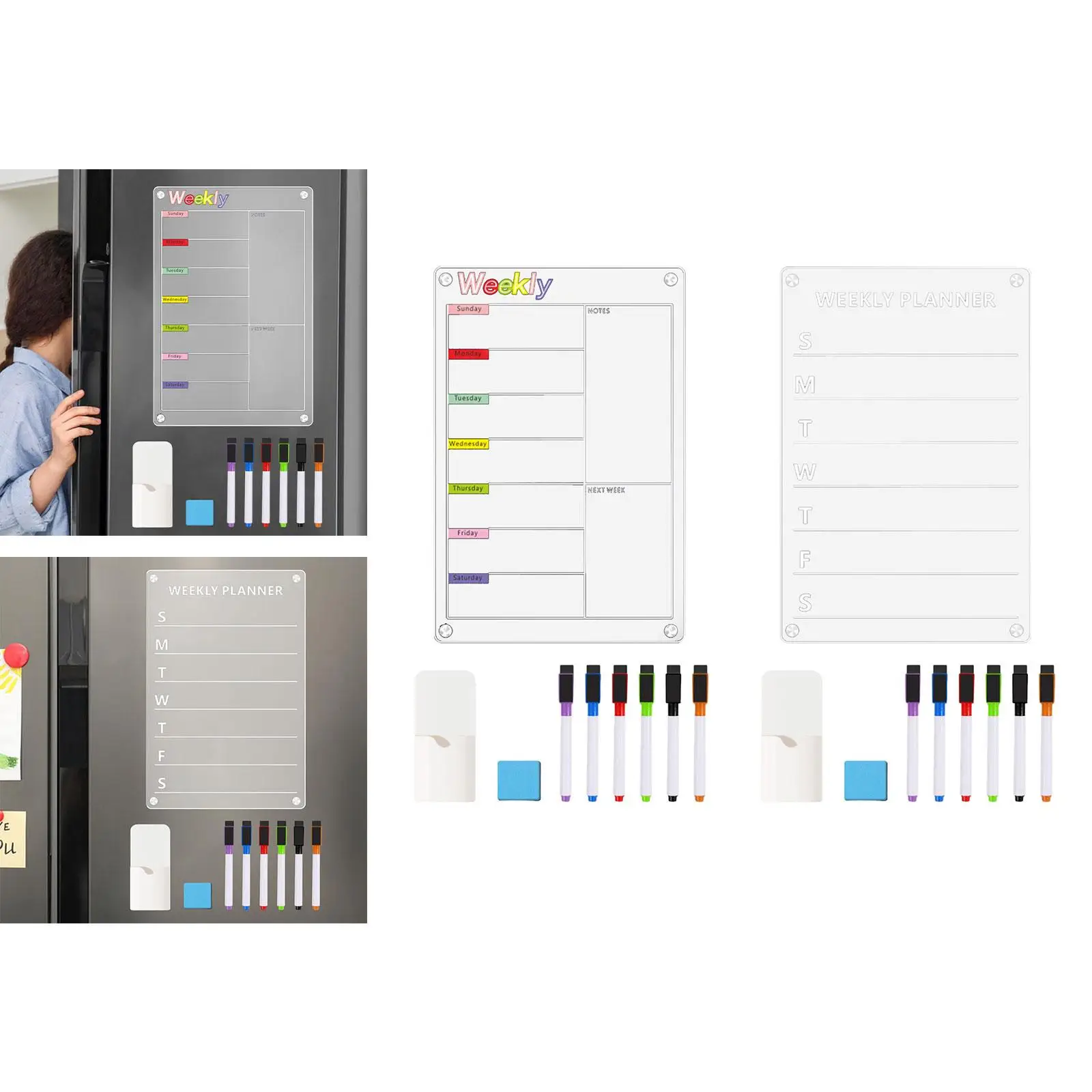 Calendario magnético transparente borrable, tablero de notas portátil, calendario acrílico, planificador de refrigerador, tablero de planificación semanal para el hogar