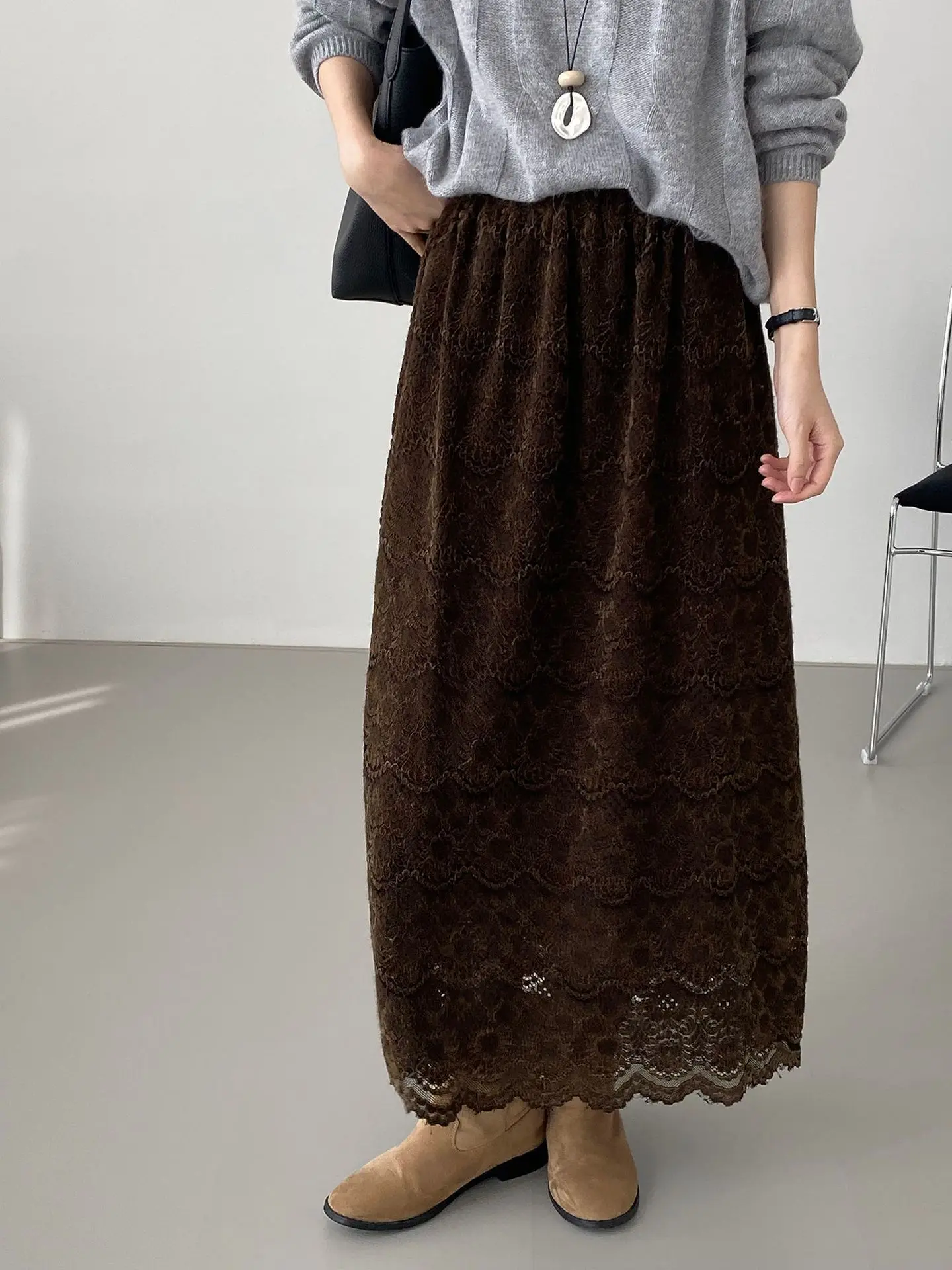 Lace Patchwork Skirt for Women, High Waist Slimming and Versatile A-line Straight Skirt