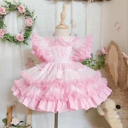 Baby girl clothes Spanish retro lolita princess dress lace Stitching print dress for girl Summer Toddler Floral Sweet Dress 2023