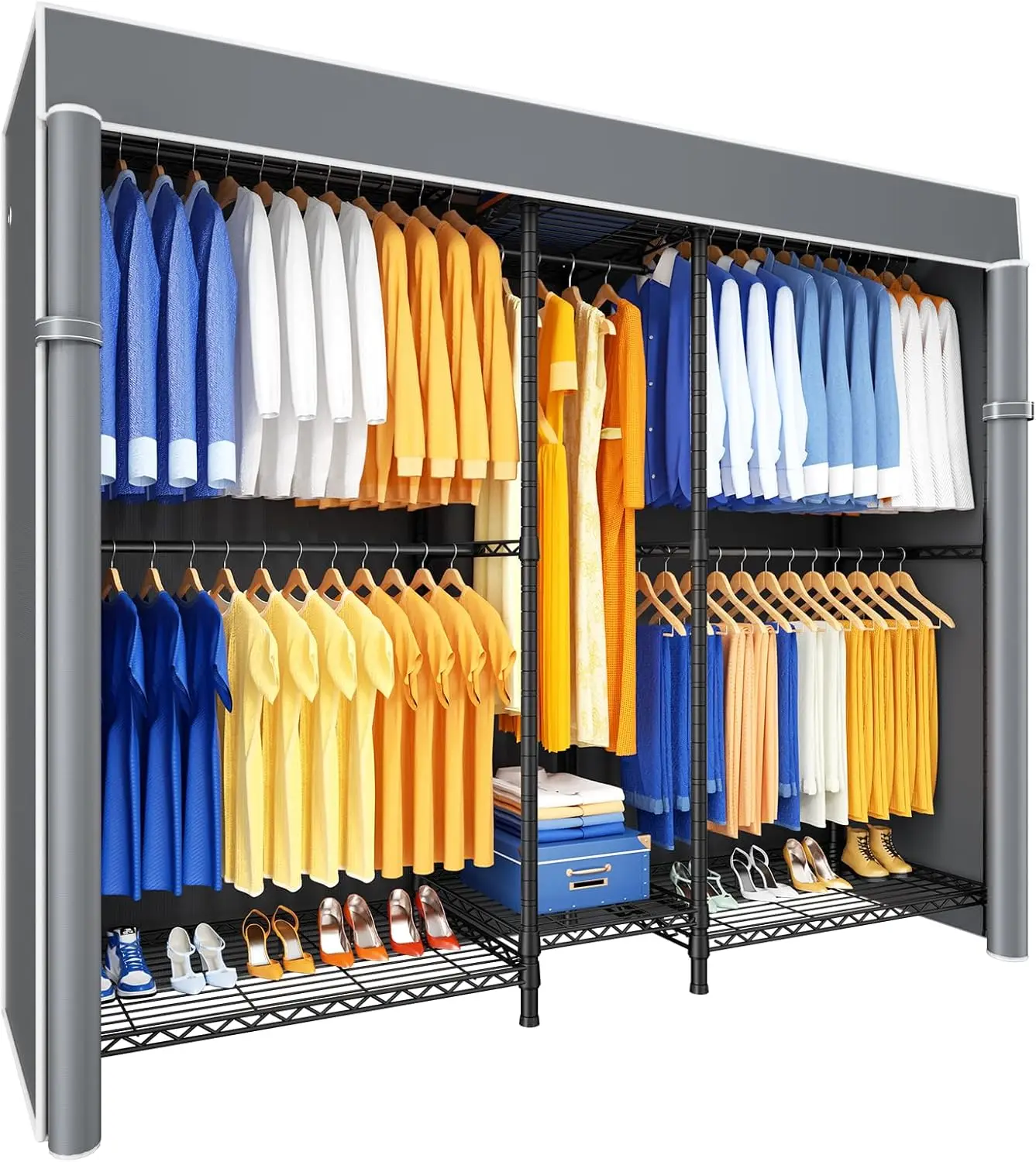 

E12C Heavy Duty Closet Organizer System，Freestanding Clothing Ras For Hanging Clothes，Adjustable Garment Ra 71"" W X 16"" D X