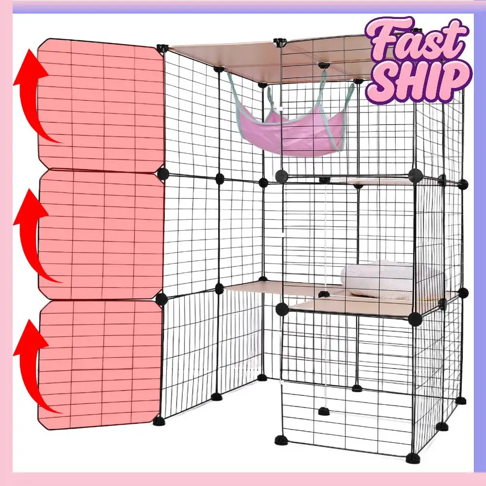 

Трехуровневый комнатный вольер для кошек с гамаком и лежанкой, сборный, для игр и упражнений, с дополнительным местом, идеально подходит для 1-3 кошек