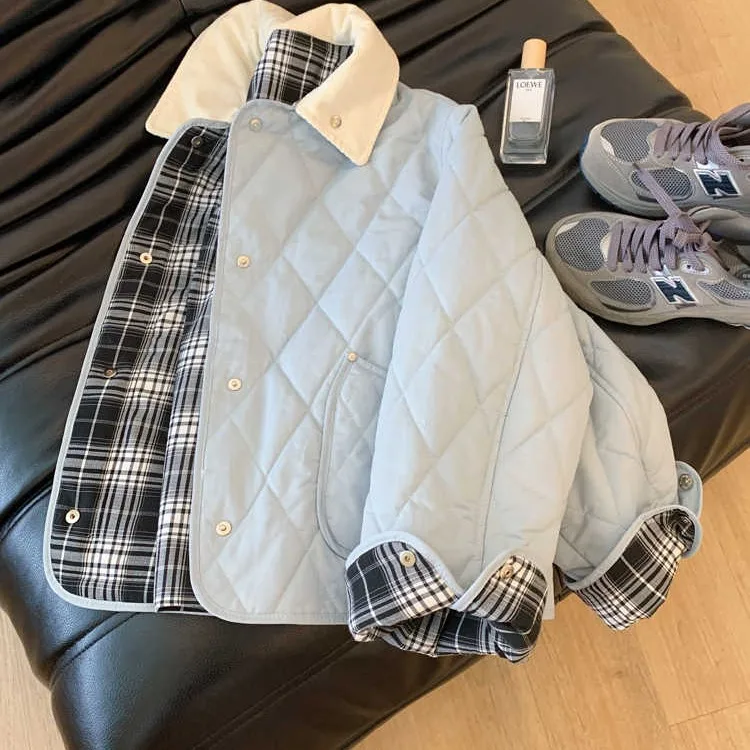 

Blue Thiened ort Cotton Jaet Women's Sli Quilted Coat Warm Polyester Fiber Winter Outerwear Small Size Trendy