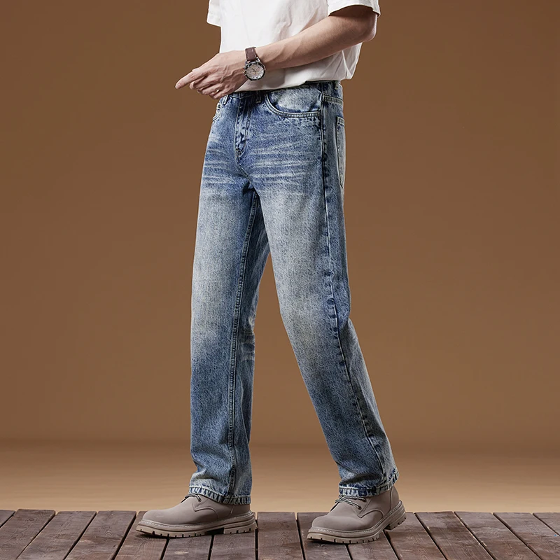KSTUN 2025 Spring Men's Straight Jeans Wide Leg Men Denim Pants Streetwear Vintage Male Trousers Clothing Classic Dad Jeans