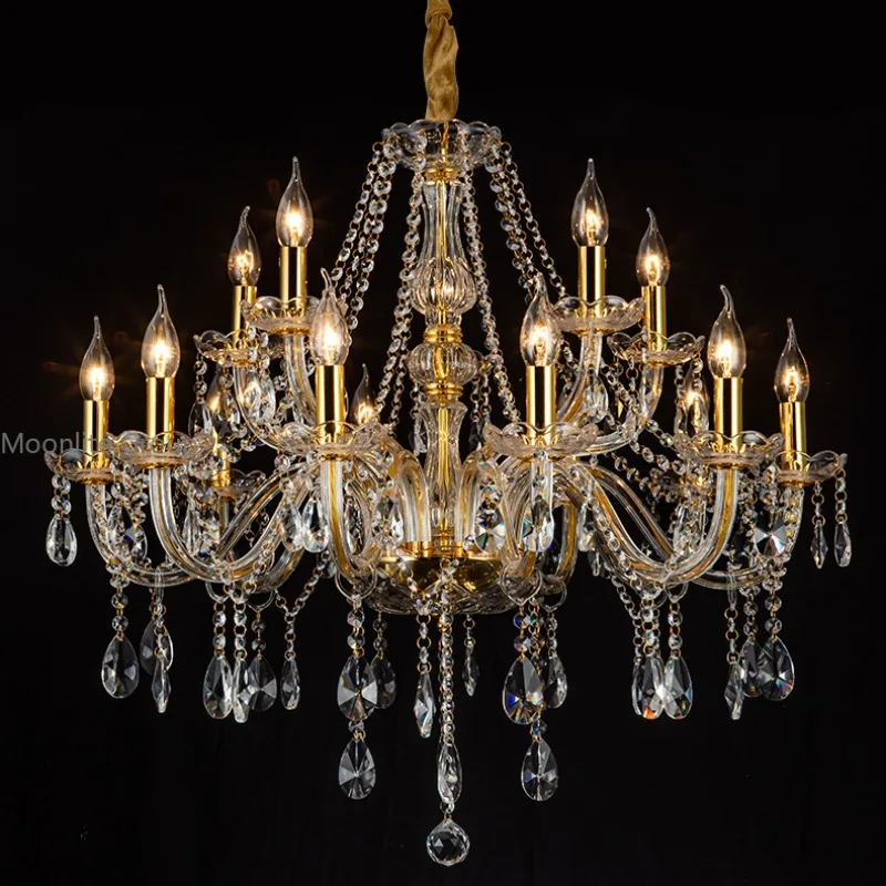 

Golden Crystal Chandelier Modern Light Luxury Ceiling Lamp Glossy Candle Crystal Pandant Lamps 8/10/12 heads