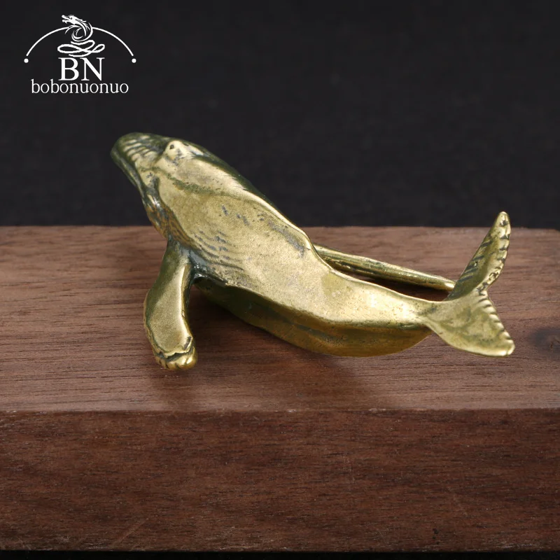 Solid Brass Whale Figurines Vintage Sea Animal Small Statue Desktop Ornaments Office Decorations Crafts Accessories Child Gifts