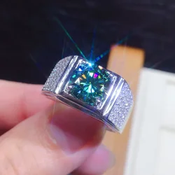 Men's Eternity 925 Sterling Silver Square natural Green Sapphire Stone Solitaire Rings For Men Resizable Ring Jewelry gift