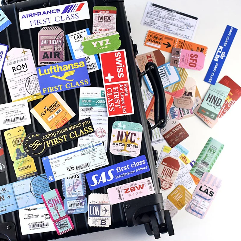 46 Pcs/Set Stickers Pack for Luggage Travel Decals Boarding Pass Pegatinas  Waterproof Vinyl for Laptop Car Skateboard Fridge