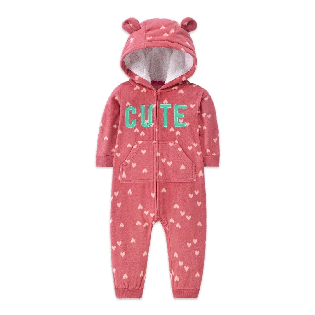 Infant Baby Romper 2024 Spring Autumn Warm Babi Boy Girl Clothes Coral Fleece Hooded Babe Girl Animal Jumpsuit