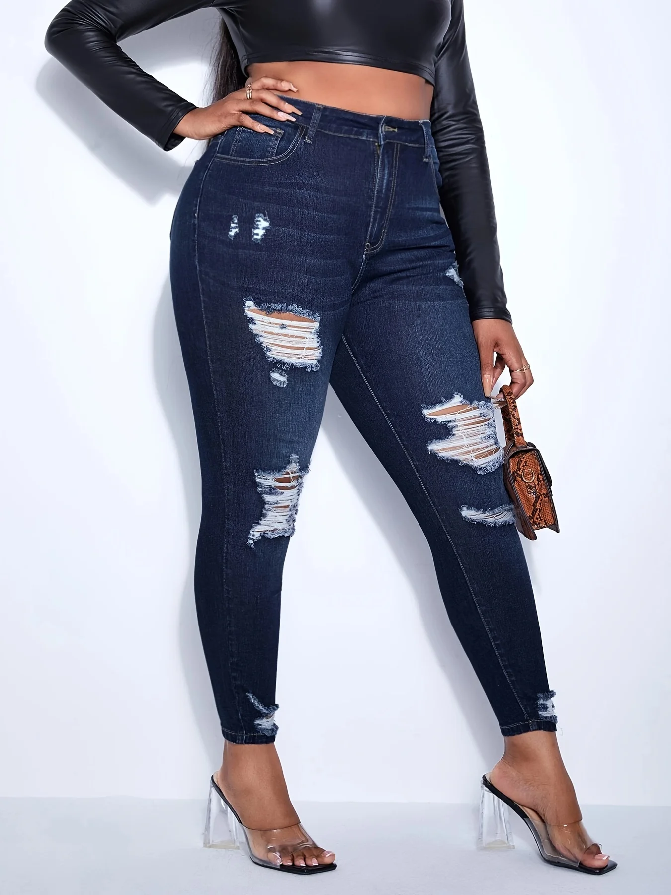 

Толстые джинсы для женщин, джинсовые брюки большого размера, джинсы с эластичной резинкой на талии и высокой талией