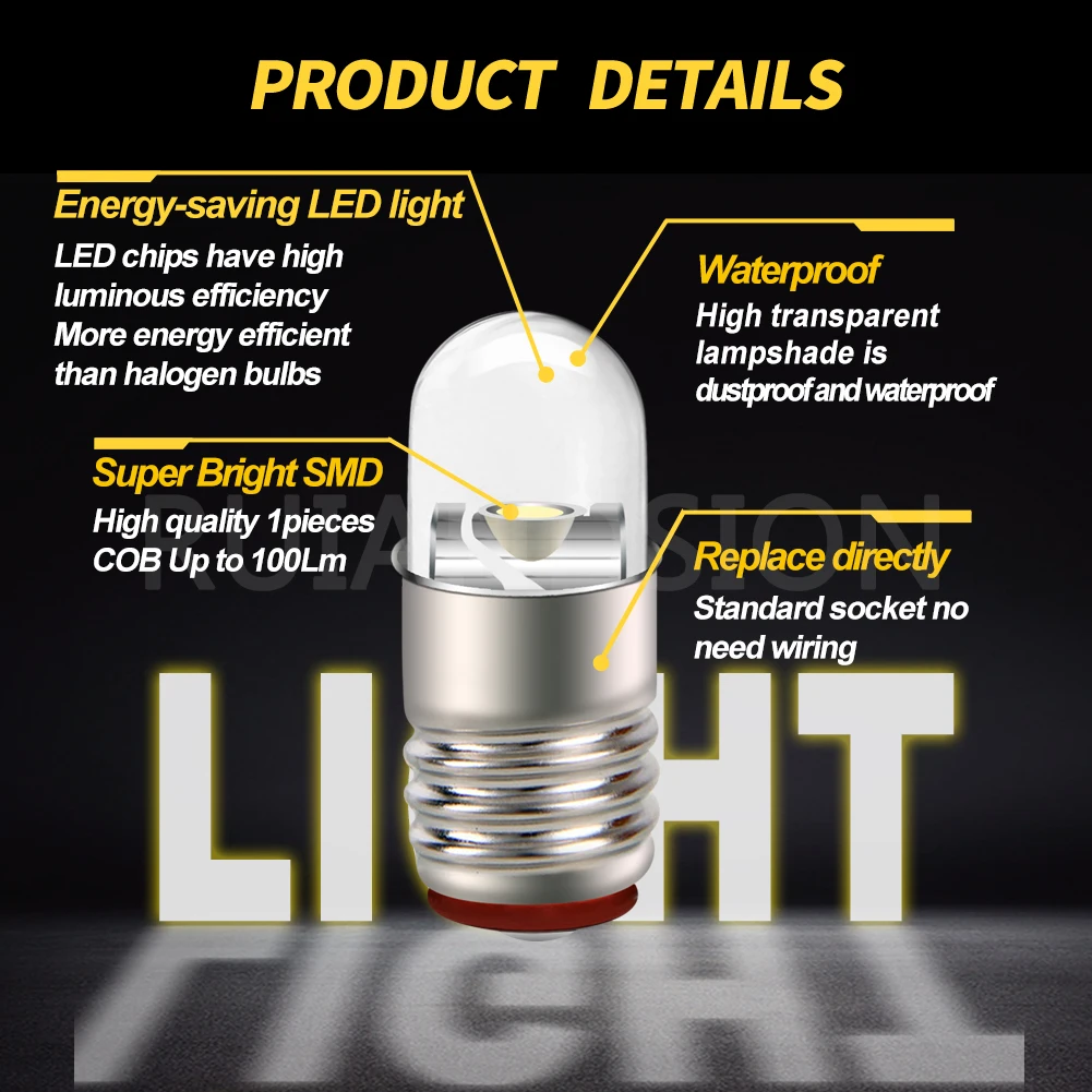 RUIANDSION 소형 LED 전구, E5 미니 나사 램프, F3 SMD 슈퍼 브라이트, 60Lm, DC 3V, 6V, 12V, 24V, 0.1W, 4.5mm, E5.S, 4 개