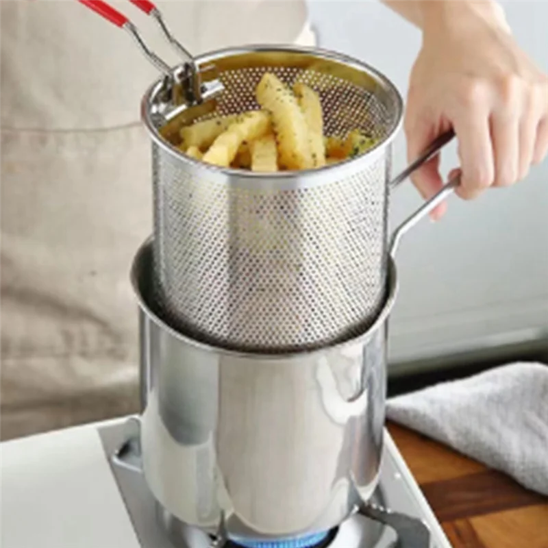 Stainless Steel Deep Frying Pot Tempura French Fries Fryer with Strainer Chicken Fried Pans Kitchen Cooking Tool