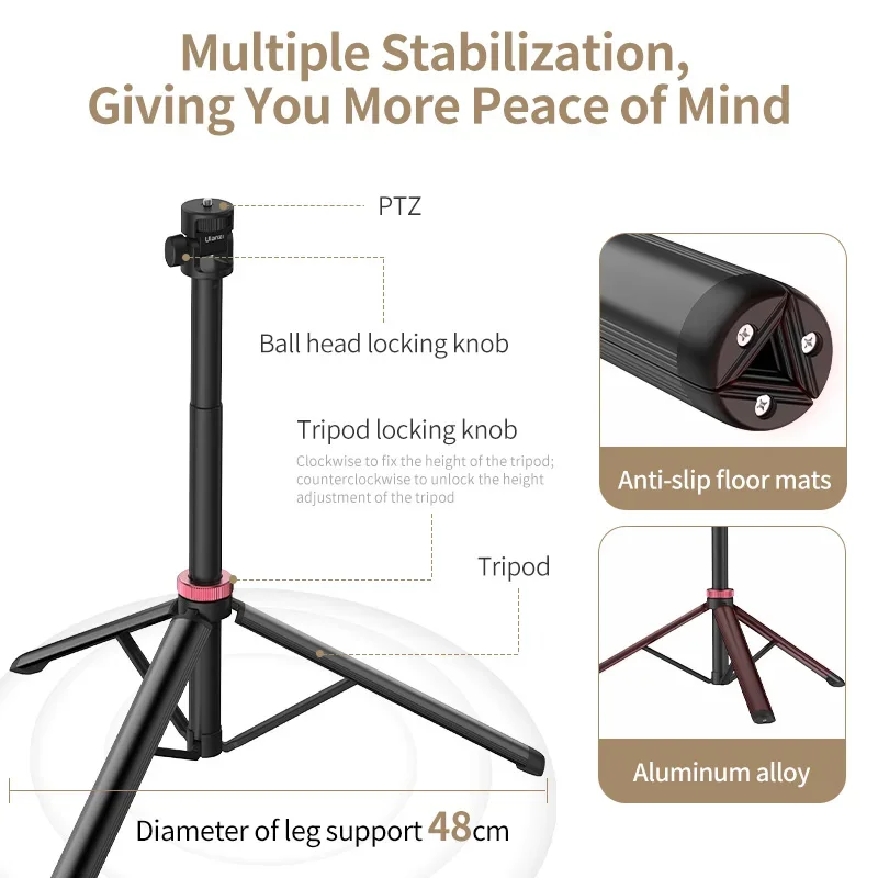 Ulanzi MT-79 Light Stand Portable Tripod Stand Handheld Cob Light Aluminum Alloy 2M Light Stand for Phone Clip Action Camera