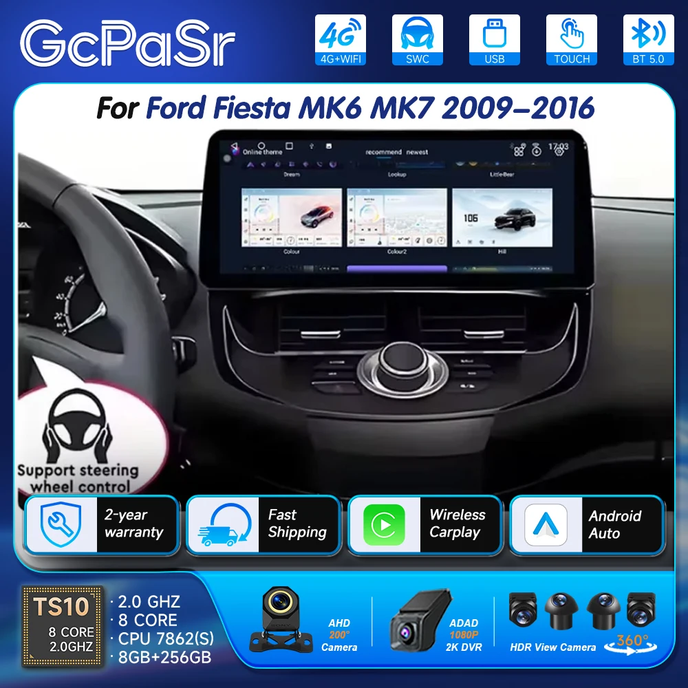 12,3 Zoll Autoradio für Ford Fiesta MK6 MK7 2009-2016 Android 16 Auto-Headunit Multimedia-Videoplayer GPS Wireless Bildschirm BT