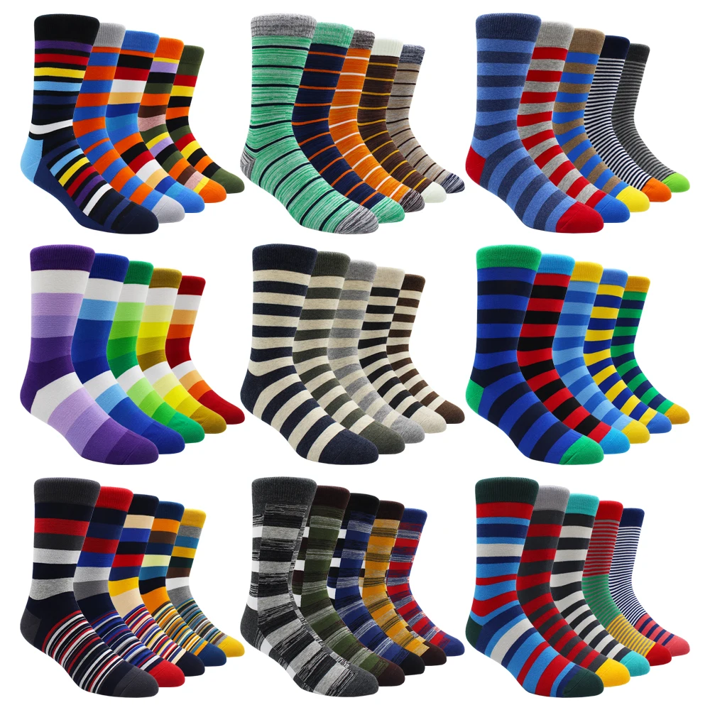 5 pairs Larger Size Casual Fashion Cotton Funny Long Women&Men Socks Contrast Color Rainbow Stripe Socks for Men EU41-48