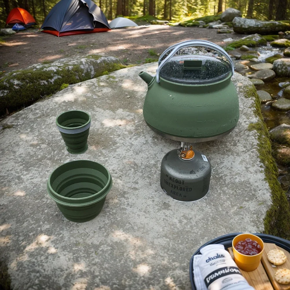 1.5L Silicone Kettle with Handle Outdoor Collapsible Kettle Stainless Steel Bottom Collapsible Water Boiler for Travel Picnic - Image 3