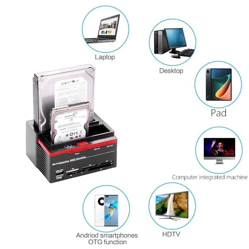 Hard Drive Docking Station for 2.5 3.5 Inch SATA IDE HDD SSD Reader Dual Slots External Disk Box Enclosure Sata To Usb Adapter